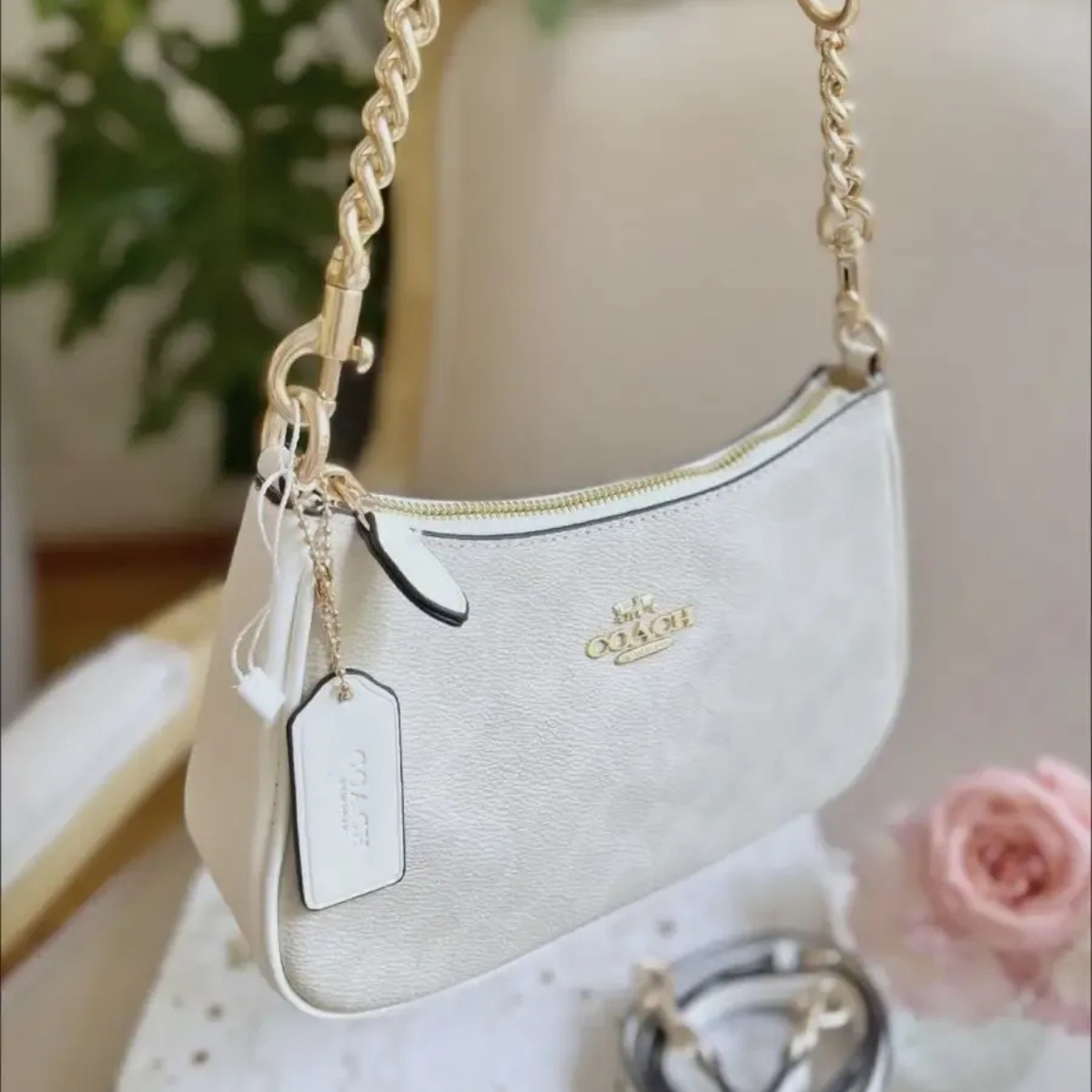 SET COACH – LOCKUP LEATHER SLIDE SANDAL & TERI SIGNATURE CANVAS BAG