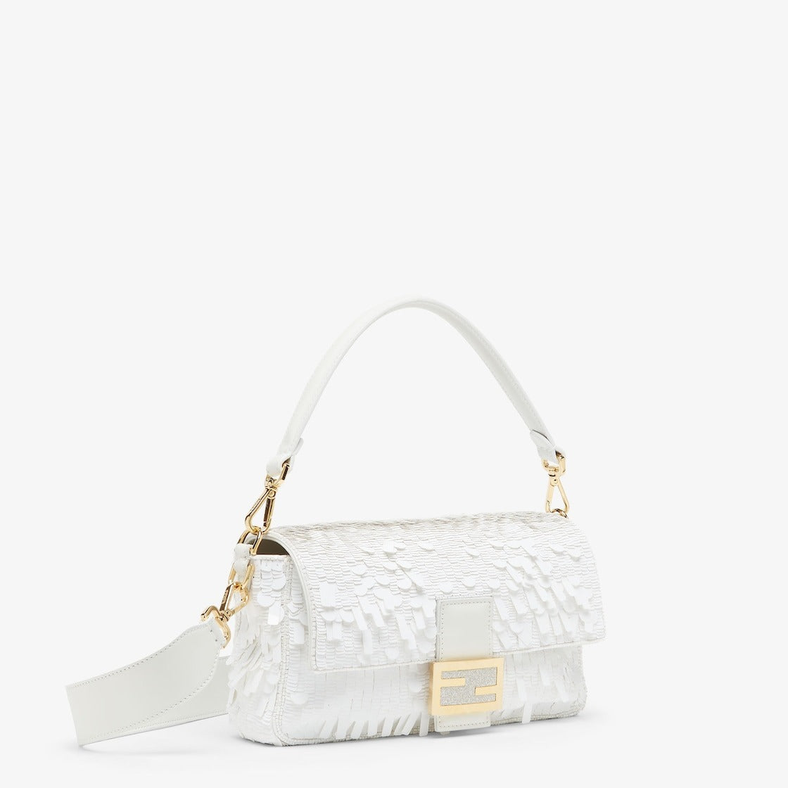 FENDI WHITE SEQUIN AND LEATHER BAGUETTE BAG