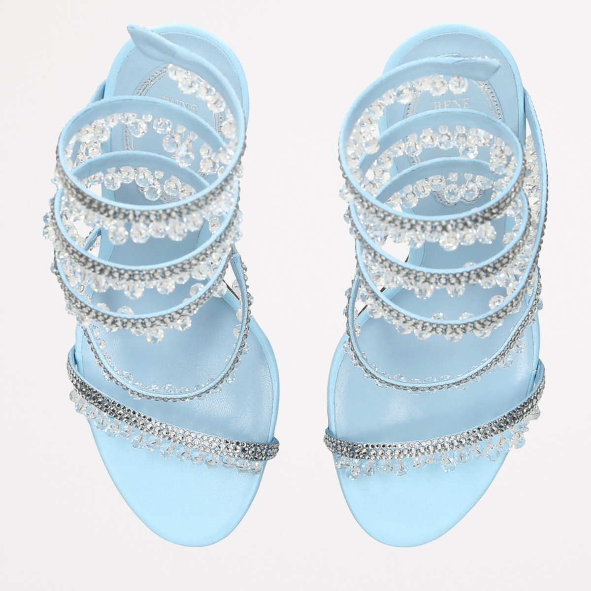 RENÉ CAOVILLA BLUE CHANDELIER HEEL SANDALS 105MM